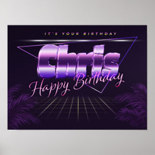 Chris Name Vorname lila retro Poster Geburtstag