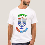 Chrismukkah Santa Hat Menorah T-Shirt<br><div class="desc">O termo "Chrismukkah" começou em 2003 num programa de televisão chamado "O.C." Pode ser interpretado como (1) a mistura de Natal e Chanucá durante a época festiva em casas onde se é judeu e onde se tem fé cristã protestante. É uma maneira de celebrar ambos os lados de uma família...</div>
