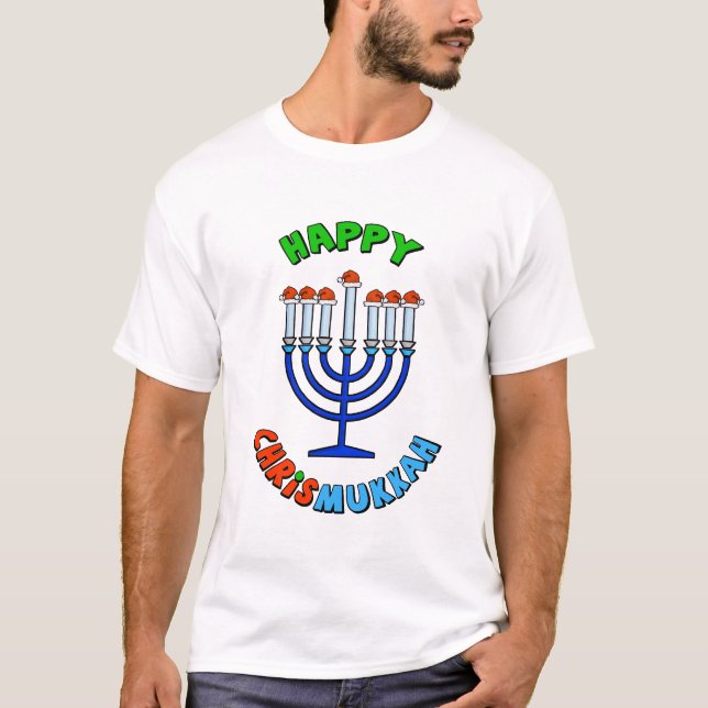 Chrismukkah Santa Hat Menorah T-Shirt (Frente)