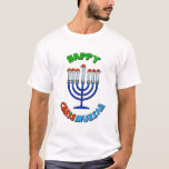 Chrismukkah Santa Hat Menorah T-Shirt<br><div class="desc">O termo "Chrismukkah" começou em 2003 num programa de televisão chamado "O.C." Pode ser interpretado como (1) a mistura de Natal e Chanucá durante a época festiva em casas onde se é judeu e onde se tem fé cristã protestante. É uma maneira de celebrar ambos os lados de uma família...</div>