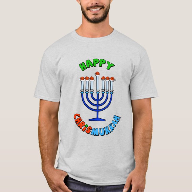 Chrismukkah Santa Hat Menorah T-Shirt (Frente)