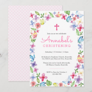 Christening Baptism Convite Butterfly floral
