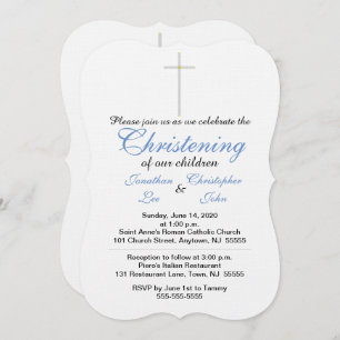 Christening Blue Twins Convites