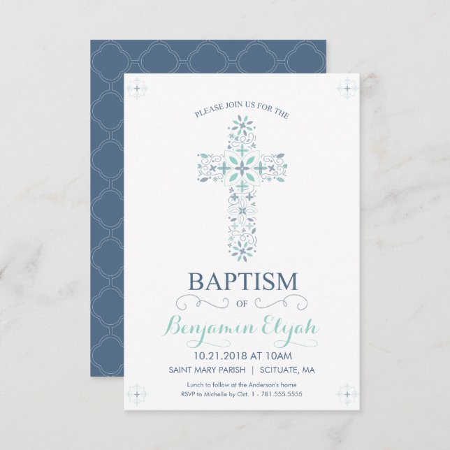 Christening, Convite Baptism - Convite para Menino (Frente/Verso)