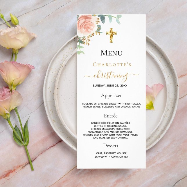 Christening Menu rosa dourado blush cor-de-rosa me (Criador carregado)