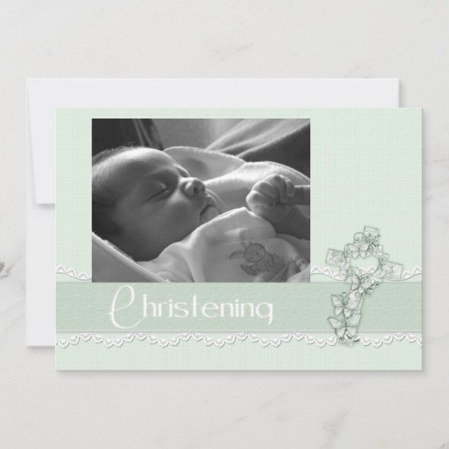 Christening Mint Green Convite (Frente)