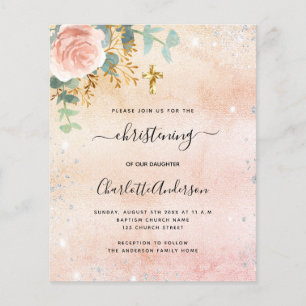 Christening rosa gold floral eucalipto convite