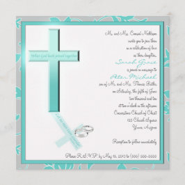 Christian Aqua e Cinza Square Convite para Casamen