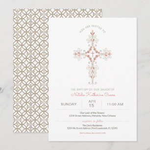 Christian Cross Baby Girl Convite Para Batismo