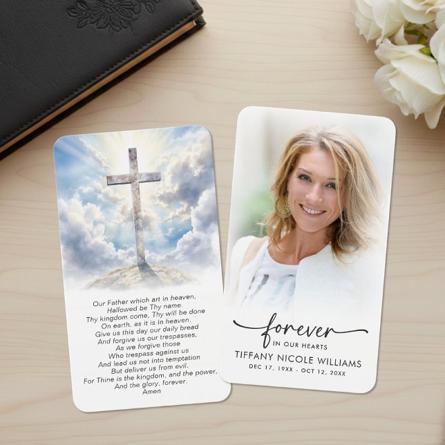 Christian Cross Forever in Our Hearts Prayer Cards (Criador carregado)