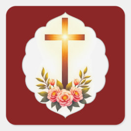 Christian Easter Cross with Flowers – Autocolante