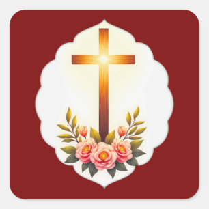 Christian Easter Cross with Flowers – Autocolante