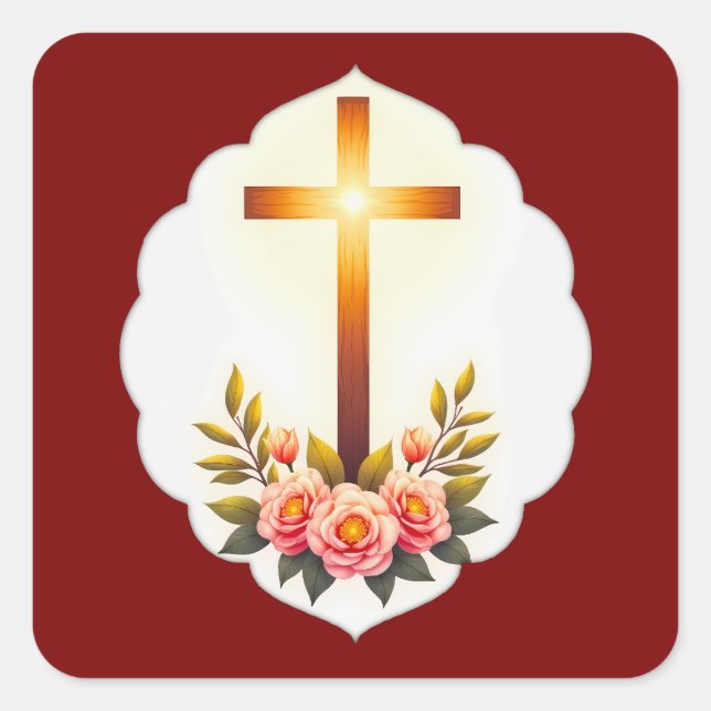 Christian Easter Cross with Flowers – Autocolante (Frente)