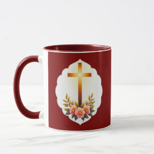 Christian Easter Cross with Flowers – caneca