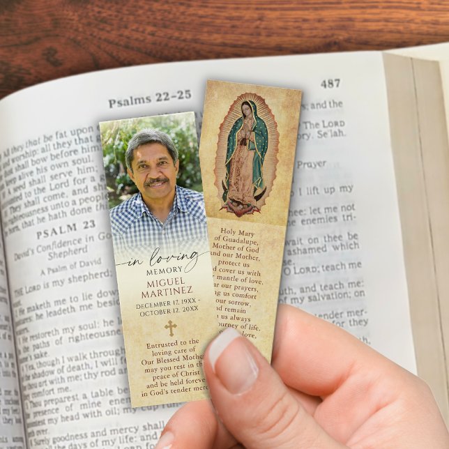Christian Memorial Photo Guadalupe Prayer Bookmark (Criador carregado)