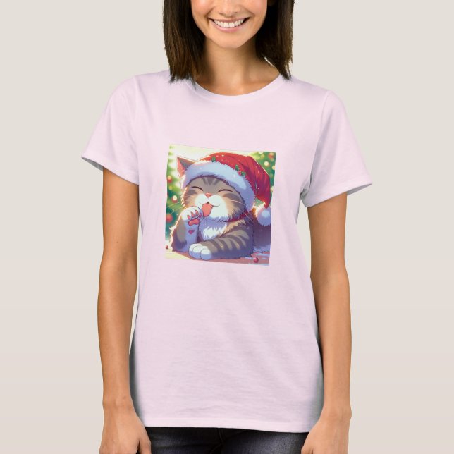  Christmas anime kitty T-Shirt (Frente)