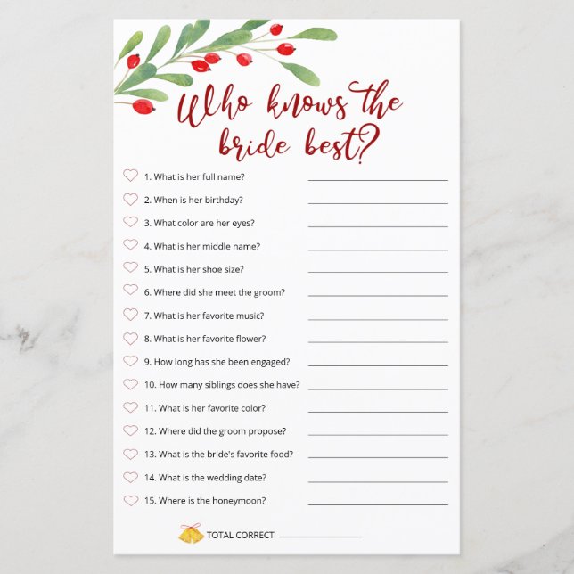 Christmas Bridal Game - Who Know The Bride Best (Frente)