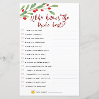 Christmas Bridal Game - Who Know The Bride Best