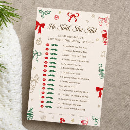 Christmas Bridal Shower He Said She Said Game