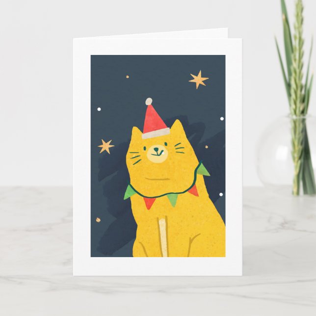 CHRISTMAS CAT EM Santa, Cartão de Férias Dobrado (Frente)