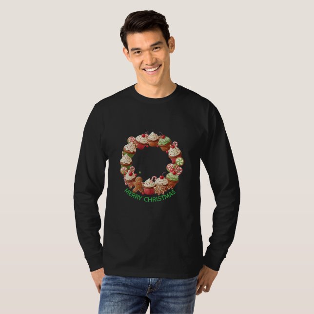 Christmas Cupcake Wreath T-Shirt (Frente Completa)