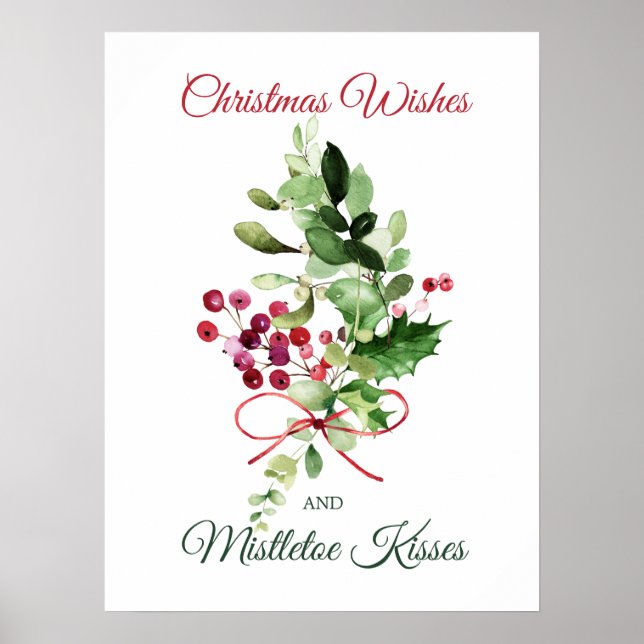 Christmas Holly Mistletoe Red Berry Poster (Frente)