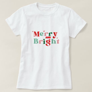 christmas merry and bright pink red modern T-shirt