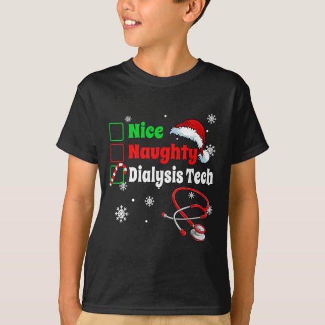 Christmas Nice Naughty Dialysis Tech Scrub Top Men (Frente)