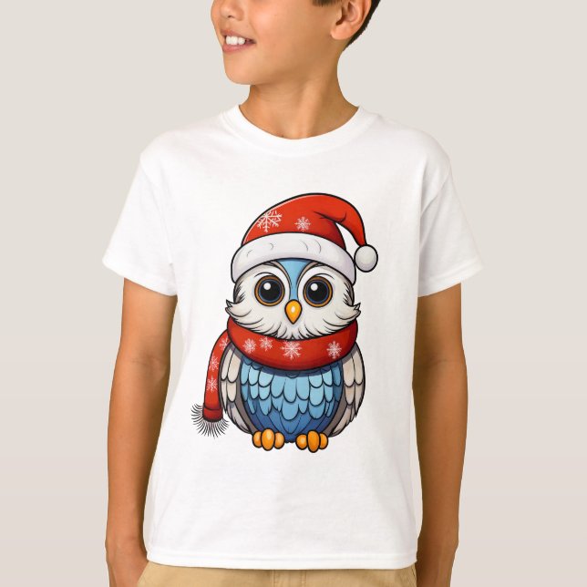 Christmas Owl – Holiday T-Shirt for Kids and Teens (Frente)