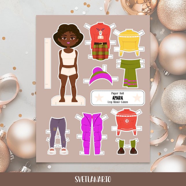 Christmas Paper Doll Black Girl Winter Outfits (Criador carregado)