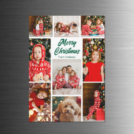 Christmas Photo Collage Green Script Magnet Card