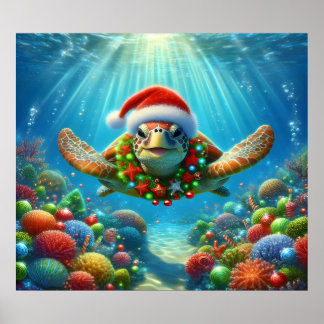 Christmas Sea Turtle Poster