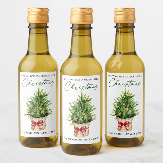 Christmas Watercolor Pine Red Bow Calligraphy Mini (Garrafas)