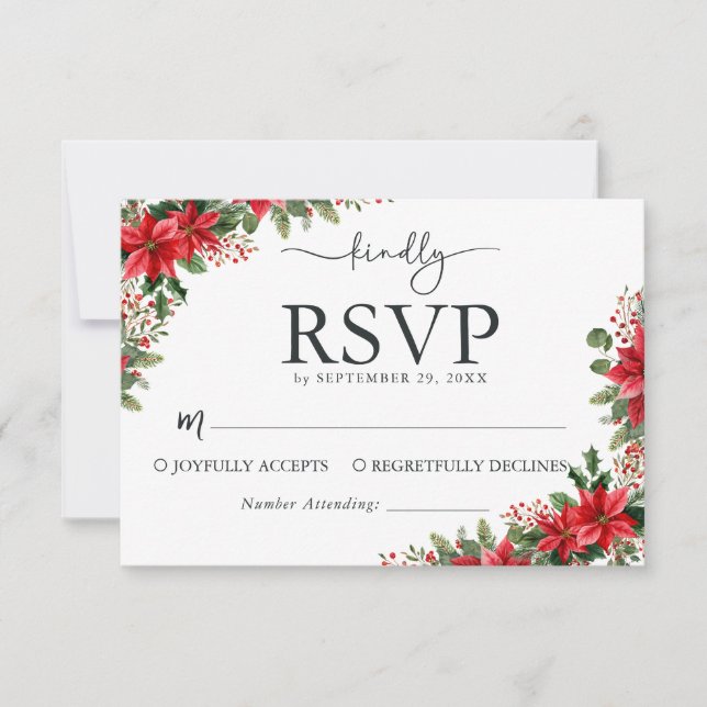 Christmas Wedding RSVP Card with Watercolor Floral (Frente)