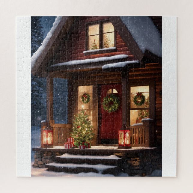 CHRISTMAS WINTER LOG CABIN JIGSAW QUEBRA-CABEÇA (Vertical)