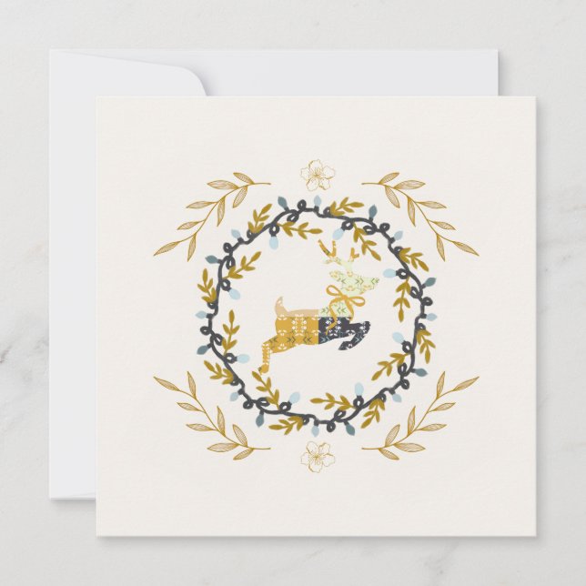Christmastime Deer Yellow Cream Flat Card (Frente)