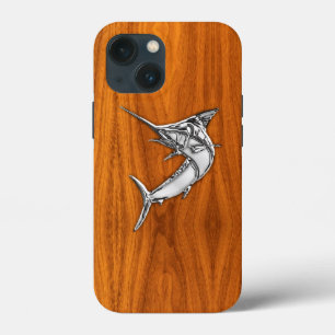 Chrome Marlin Fish no Teak Veneza Impressão