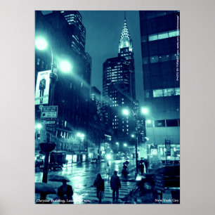 Chrysler que constrói o poster azul 18x24 de NYC