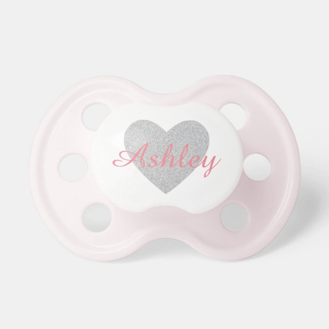 Chupeta Coração de prata Pacifier conhecido personalizado (Frente)