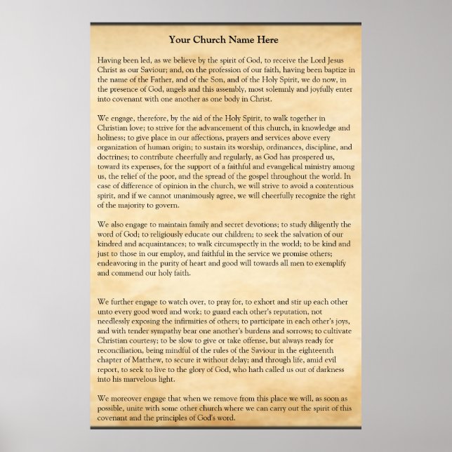 Church Covenant Poster (Frente)