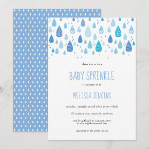 Chuva Azul Moderna para Bebê Menino - Convite de S