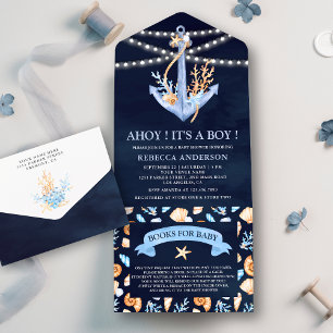 Chuva de Balões Azul Marinho Aquarela Âncora Náuti