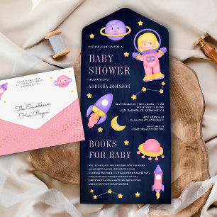 Chuva de Bebê Astronauta Menina Rosa Espaço Sidera