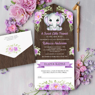 Chuva de Bebê Barn Elefante Floral Arco Roxo