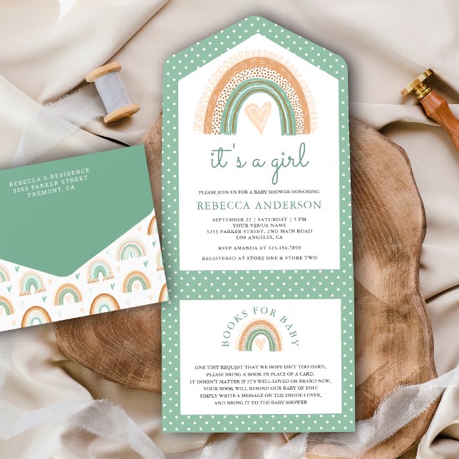 Chuva de Bebê Boho Arco-Íris em Aquarela Verde Men (Criador carregado)