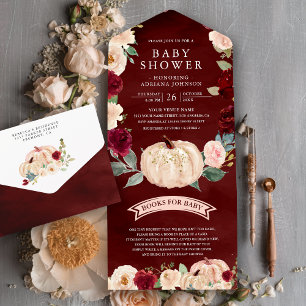 Chuva de Bebê Burgundy Red Peach Floral Pumpkin Na