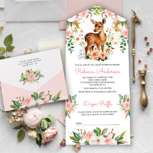 Chuva de Bebê Cervo Floral Aquarela Fofa