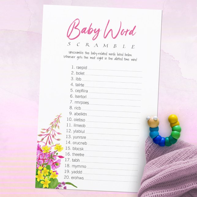 Chuva de Bebê de Flor Silvestre Jogo de Palavras D (Wildflower Baby Shower Baby Word Scramble Game ©Susanne Sachers - Sunny Mind Design 🌞)