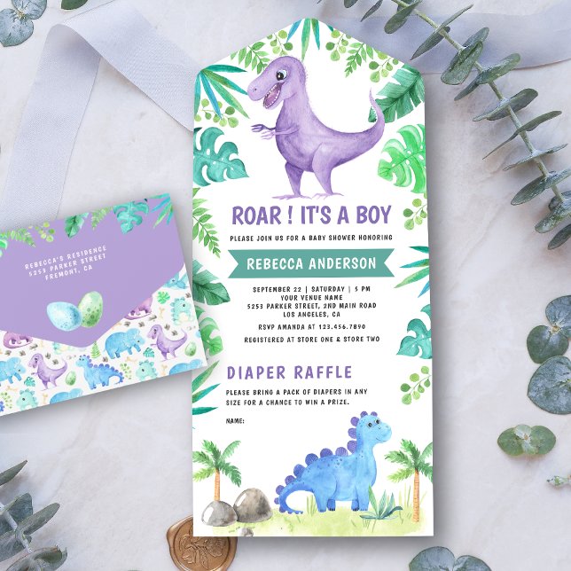 Chuva de Bebê Dinossauro Roxo Fofo Folhagem Rústic (Criador carregado)