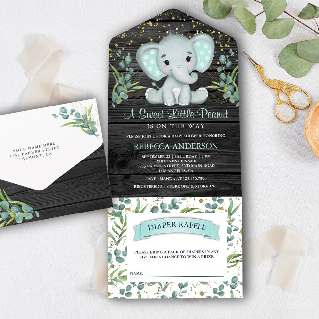 Chuva de Bebê Elefante Verde Eucalipto Madeira Cin (Criador carregado)